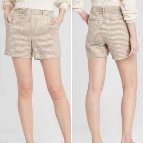 A NEW DAY Seersucker Striped Chino Shorts in Tan & Brown Stripe Coastal Size 6 - Picture 1 of 7